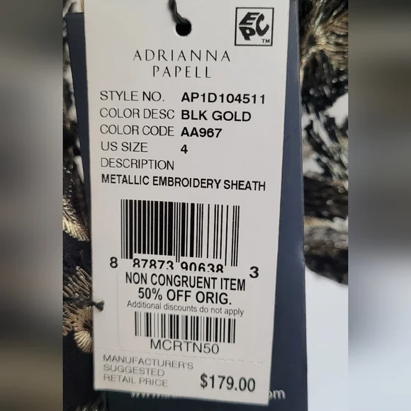 Adrianna Papell Black Gold Metallic Embroidered Sheath Dress 4 - Picture 8 of 14